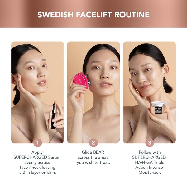 FOREO BEAR Visage Set- Appareil micro courant visage BEAR + 2 x Sérum Conducteur 30 ml - Massage facial Anti-Âge - Lifting facialInstantané - Set d'Outils Skincare - Appareil Anti Rides