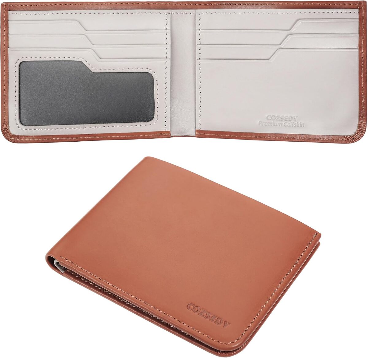 Avis : portefeuille fin en cuir de vachette Cozsedy, caramel