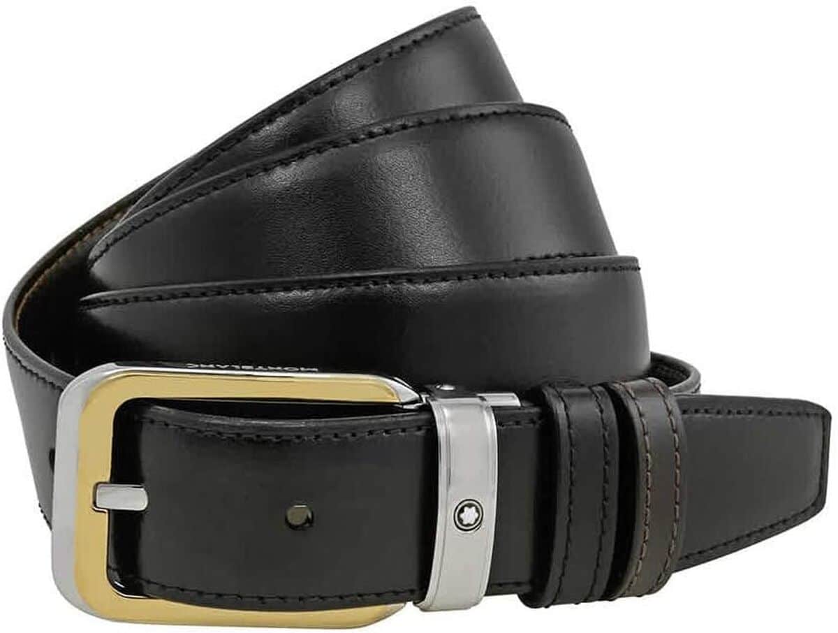 Test de la ceinture Montblanc Beltrecroundshissteelpvdgoldpinbkbrrev30 multicolore