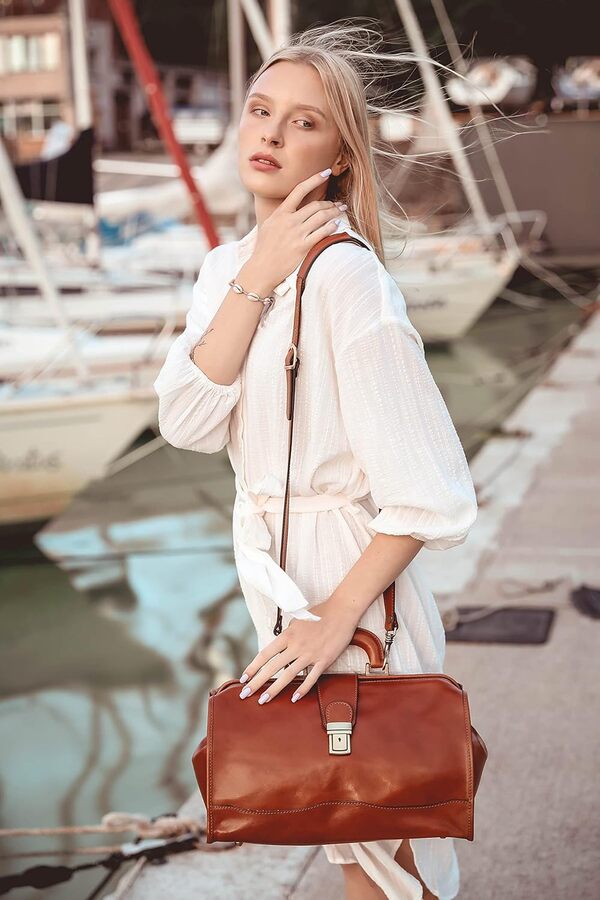 Time Resistance Sac de Médecin en Cuir - Sac à Main en Cuir de Style Vintage - Mallette en Cuir pour Hommes et Femmes