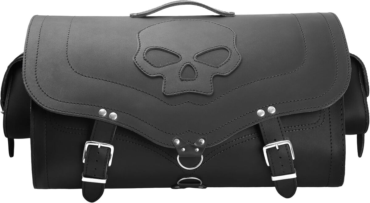 Test : valise universelle en cuir ORLETANOS Big Skull pour moto taille XL