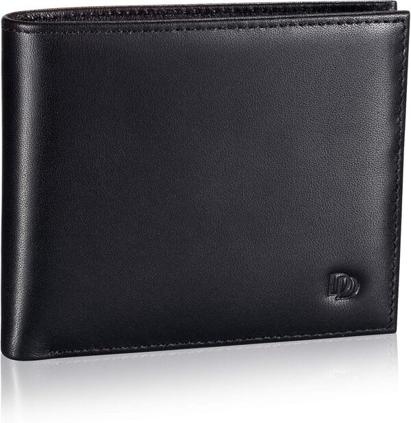 HISCOW Portefeuille à deux volets en cuir pleine fleur pour homme, portefeuille fin et minimaliste pour homme, cadeau pour papa, anniversaire, fête des pères, Noir, 3 cc et 1 porte-monnaie, Medium,