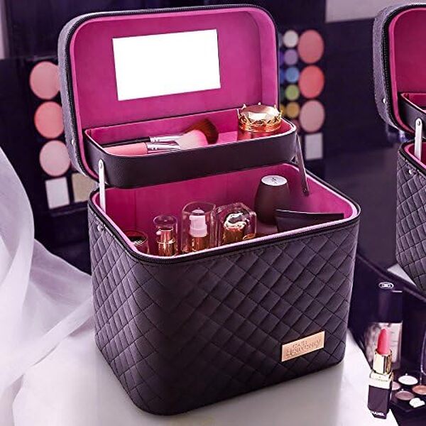 Sooyee Trousse de maquillage professionnelle avec miroir pour femme noir