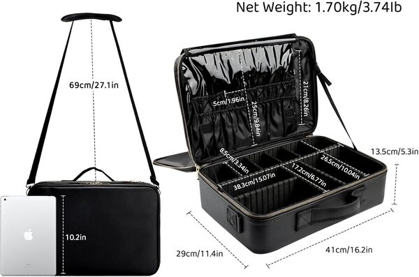 JOURMON Trousse de maquillage de voyage, noir, L, Trousse de maquillage de voyage portable