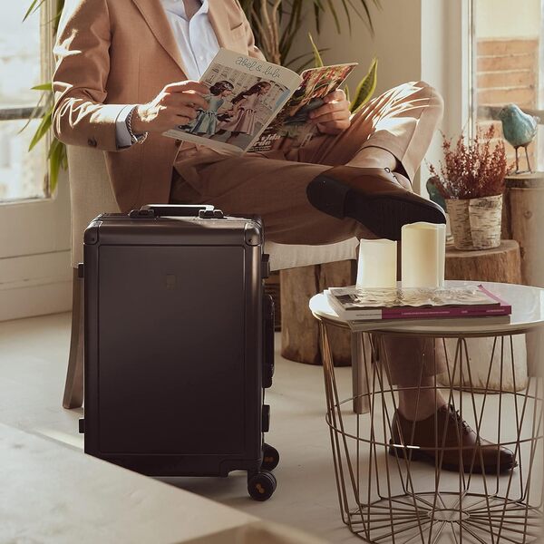 LEVEL8 Bagages Cabine Aluminium Bagage à Main Trolley Légère et Rigide avec Organisateur de Valise 4 Pièces, Valise de Voyage avec 4 roulettes Doubles Pivotantes et Serrure TSA, 50CM, 35L, Gris Foncé