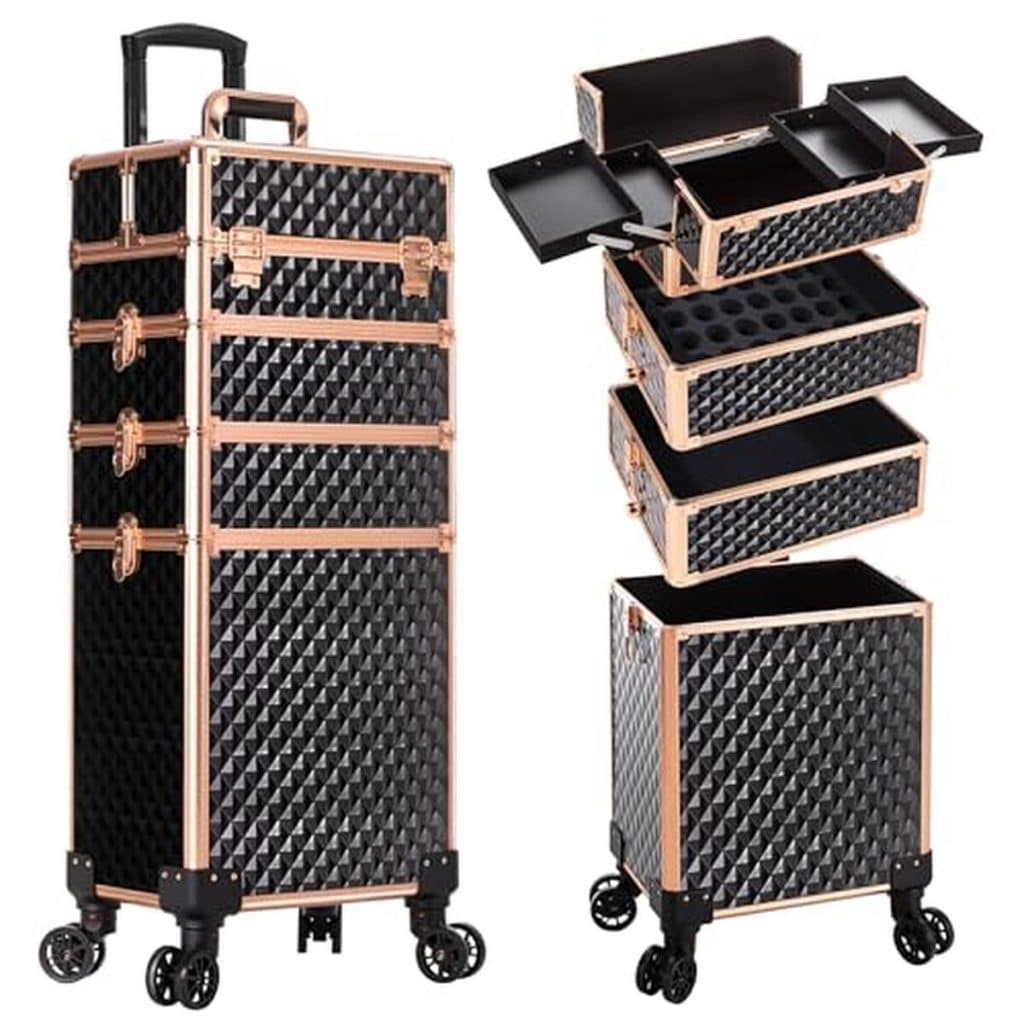 Test : valise de maquillage AROUS 4 en 1 avec roulettes pivotantes