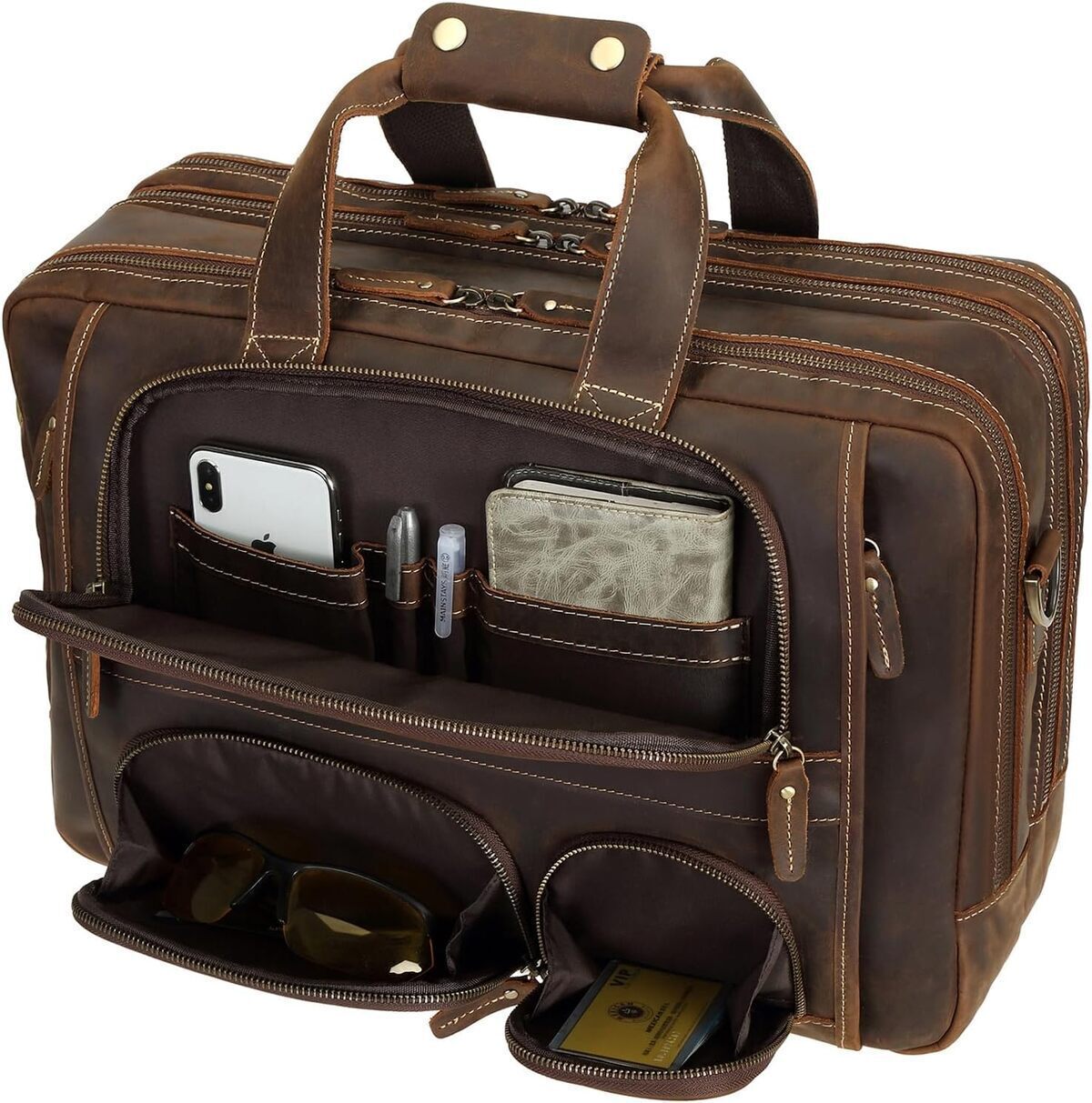Avis sur la sacoche en cuir marron vintage YKK pour ordinateur 17, 3 pouces