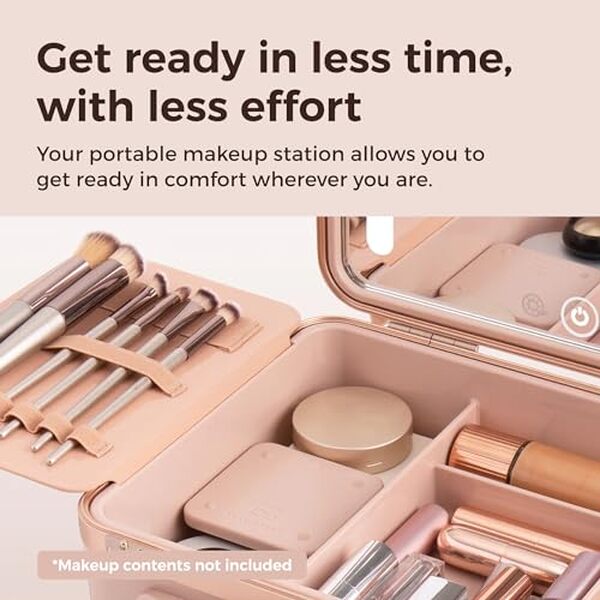 Découvrez la boîte Beautifect or rose avec miroir lumineux : rangement élégant, pratique et de qualité pour tous vos produits de beauté. 