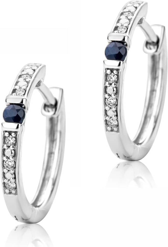 Avis sur les boucles d'oreilles Orovi : or blanc, diamants et saphir bleu